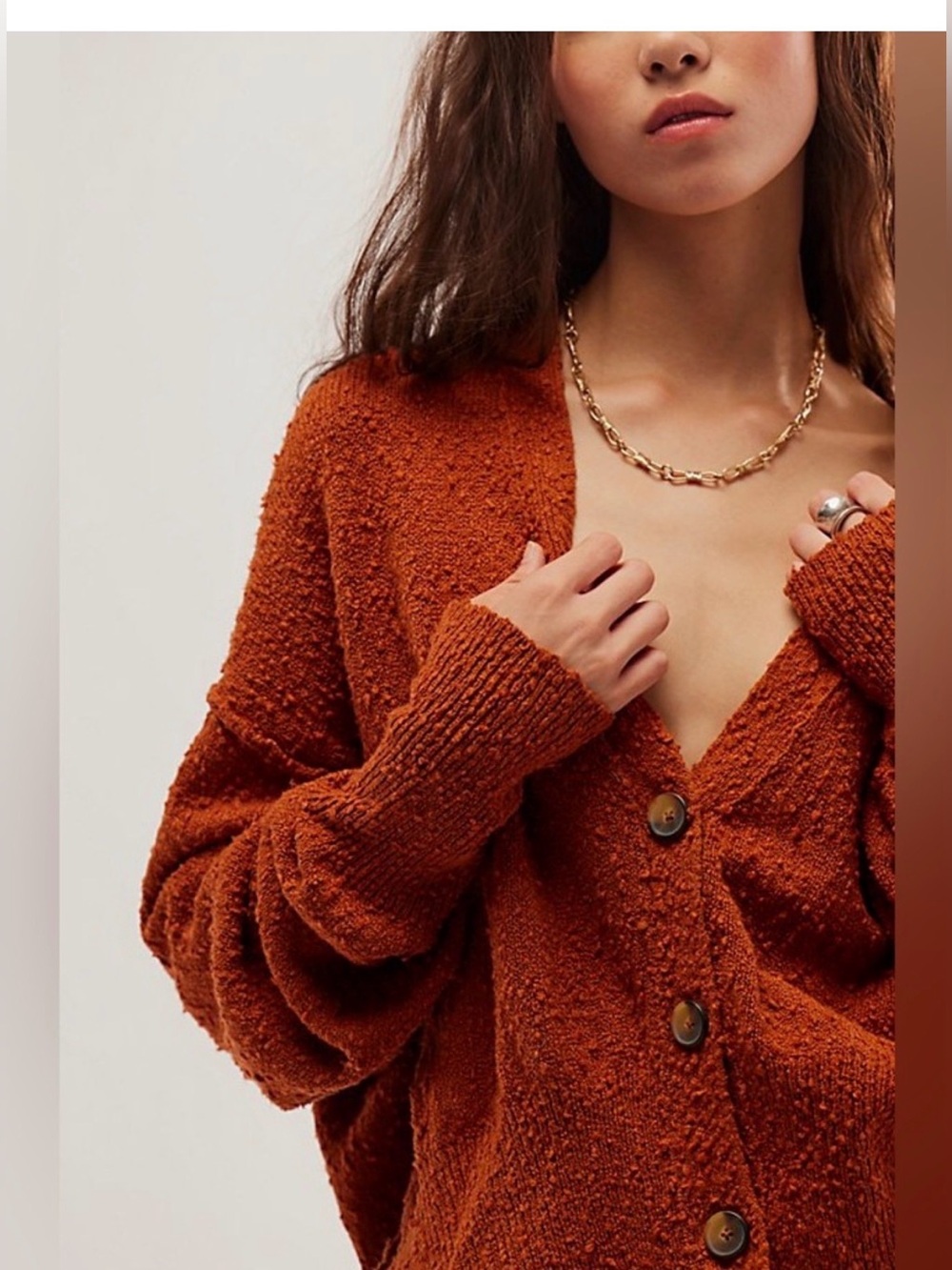 Free People Found My Friend Cardigan Sweater Women's S Rust Red Oversized Slub